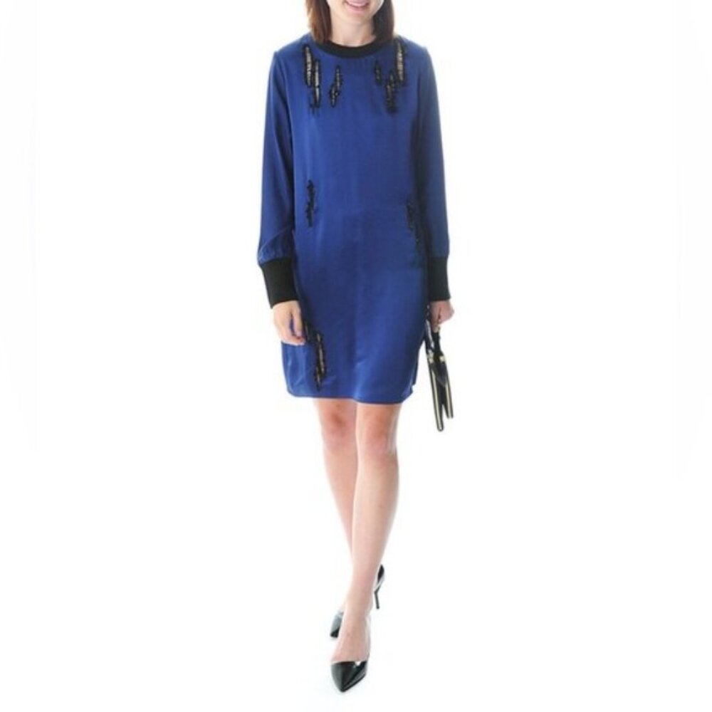 3.1 Phillip Lim NWT Silk Beaded Asymmetrical Dress Navy Black 6